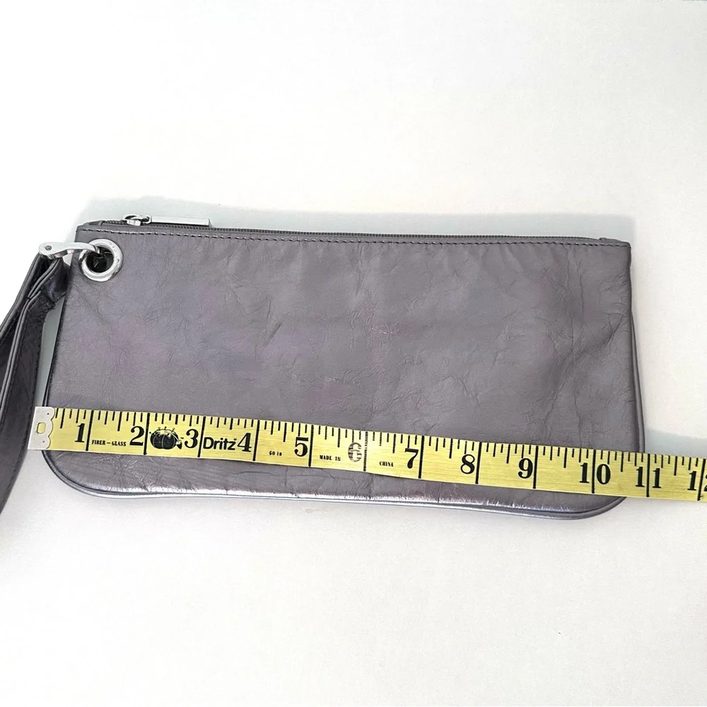 Hobo Silver Pewter Minimalist Leather Wristlet Clutch
